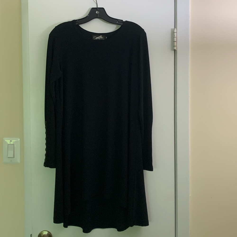 Sympli black long tunic size10 asymmetrical bottom long sleeve buttons elegant🌹